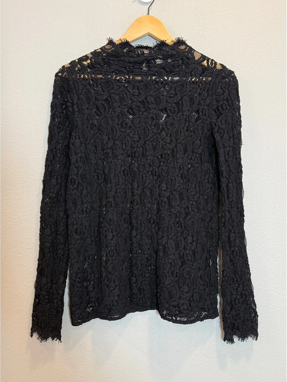 Revolve Helmut Lang Long Sleeve Black Lace Mock-Neck Top - Women's M-L